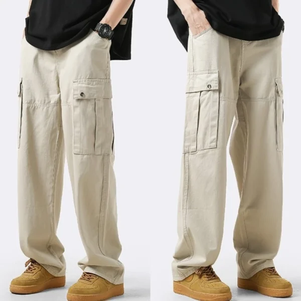 M-5XL Cotton Vintage Casual Plus Size Cargo Pants Men White Baggy Loose Overalls Casual Straight Cut Working Tactical Kerja Pants Men Seluar Kerja Kargo Cargo Lelaki Tahan Lasak